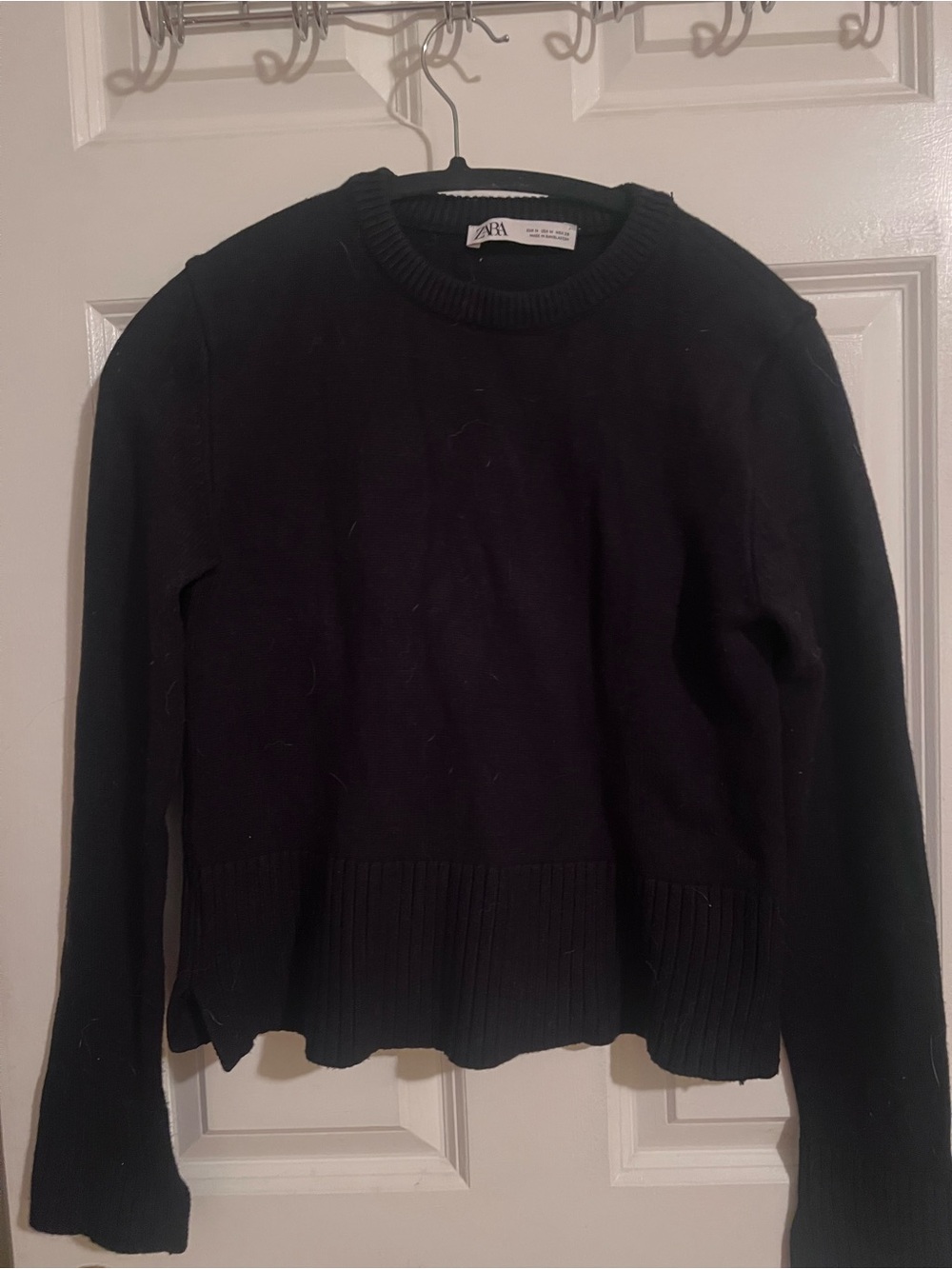 Zara Black Ribbed-Hem Crewneck Sweater